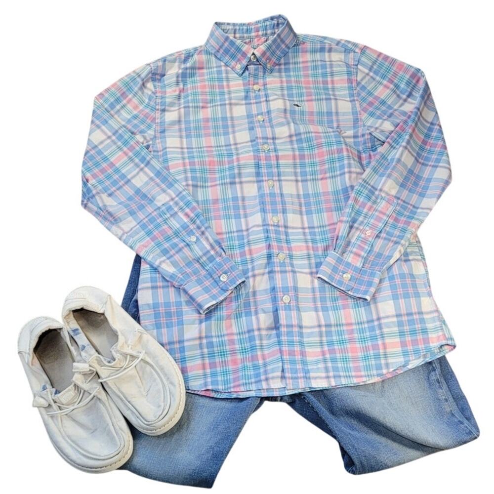Vineyard Vines Boys Plaid Performance Shirt L Preppy UPF